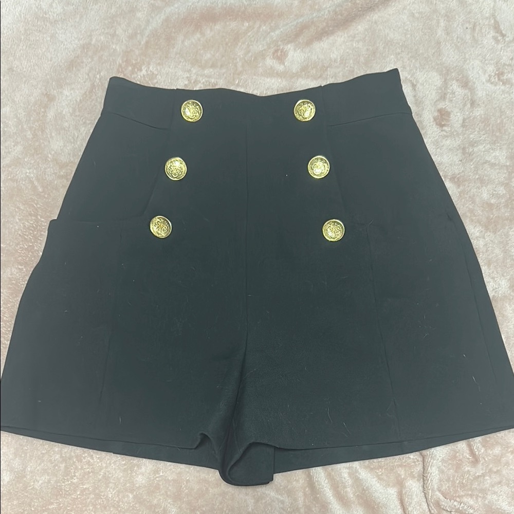 Black High-Waisted Shorts with Gold Buttons